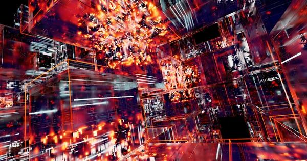 Abstract red and blue digital data streams